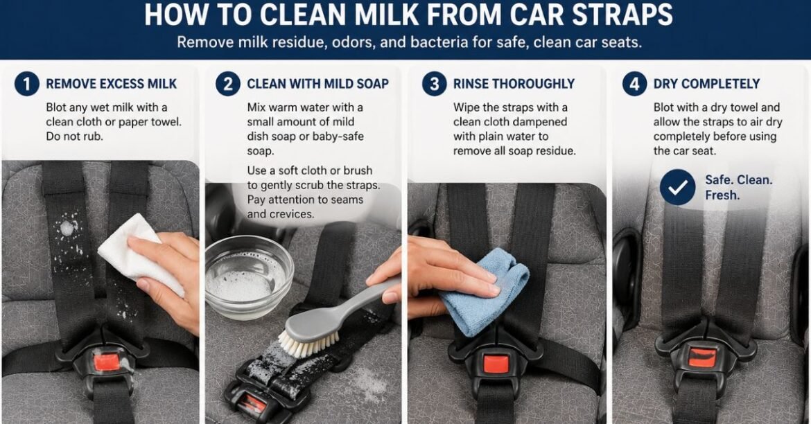Clean milk from car straps